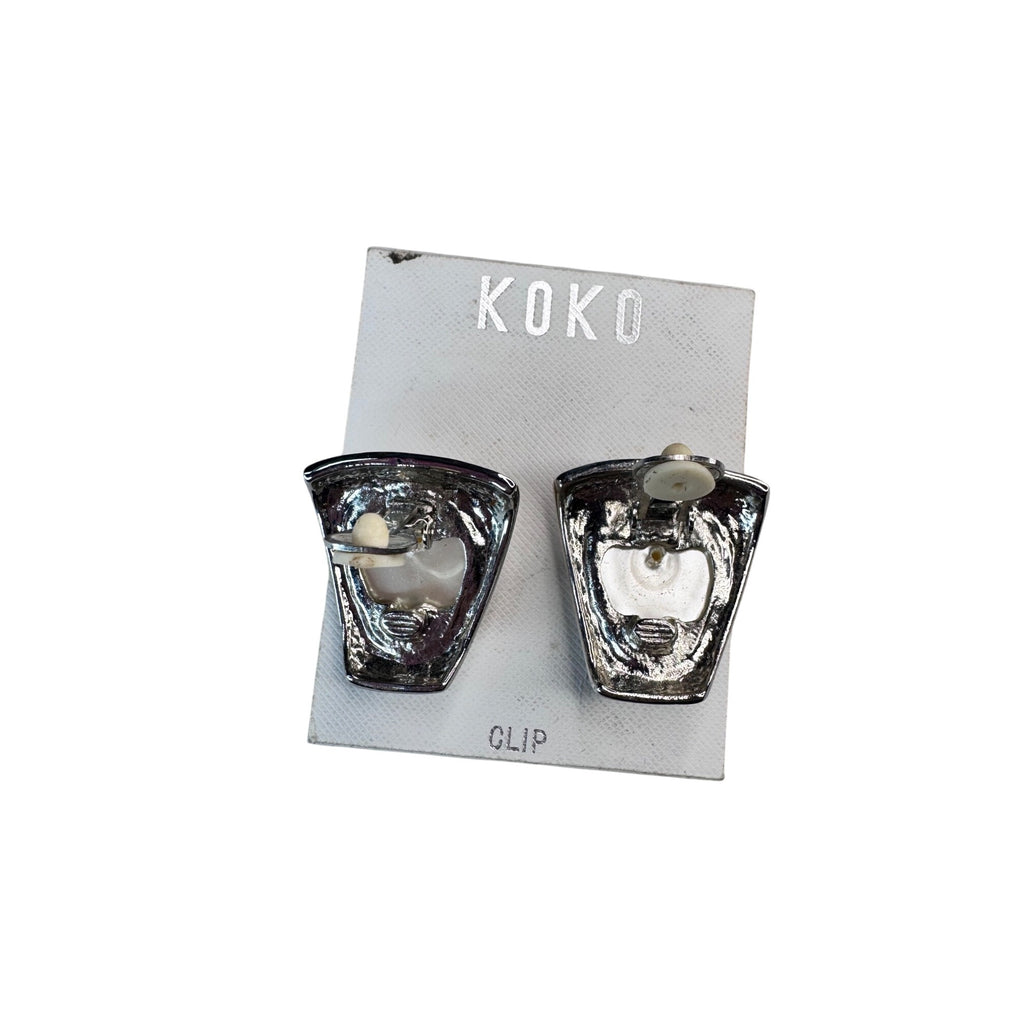 KOKO Clip On Earrings Silver Faux Pearl 1990s Vintage