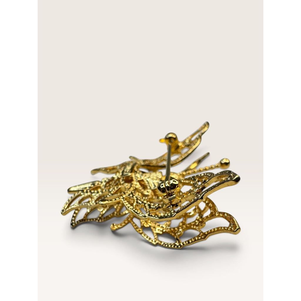Monet Vintage 1970s Gold Tone Filigree Openwork Butterfly Brooch Pin 1.47"