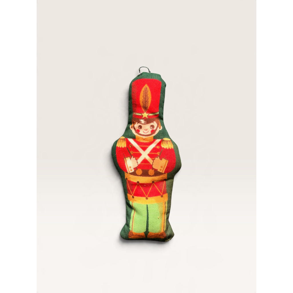 Vintage Fabric Toy Soldier Nutcracker Stuffed Christmas Ornament 1980s Handmade