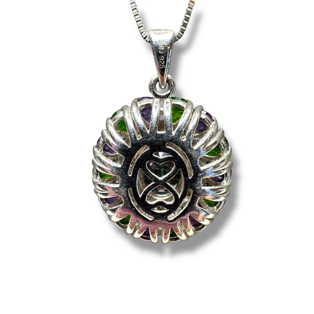 Sterling Silver Mystic Topaz Amethyst & Green Tourmaline Pendant Necklace 18"