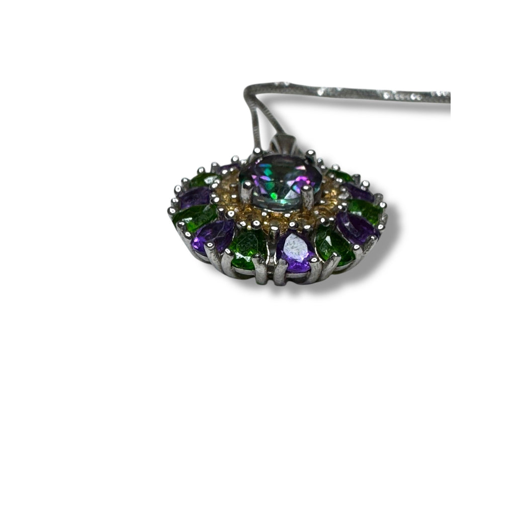 Sterling Silver Mystic Topaz Amethyst & Green Tourmaline Pendant Necklace 18"