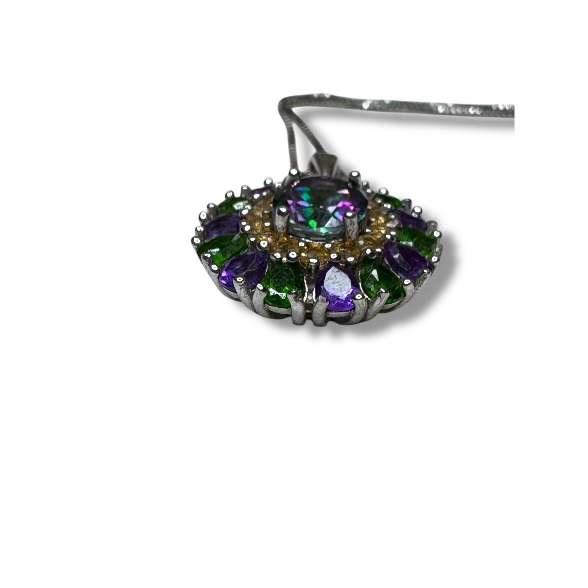 Sterling Silver Mystic Topaz Amethyst & Green Tourmaline Pendant Necklace 18"