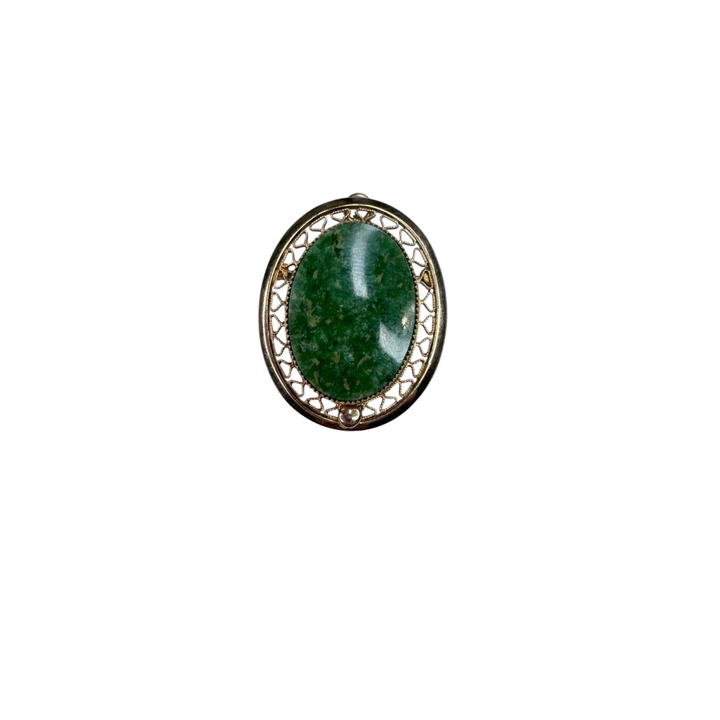 Sarah Coventry Jade 12K Gold Filled Oval Brooch 1970s Vintage