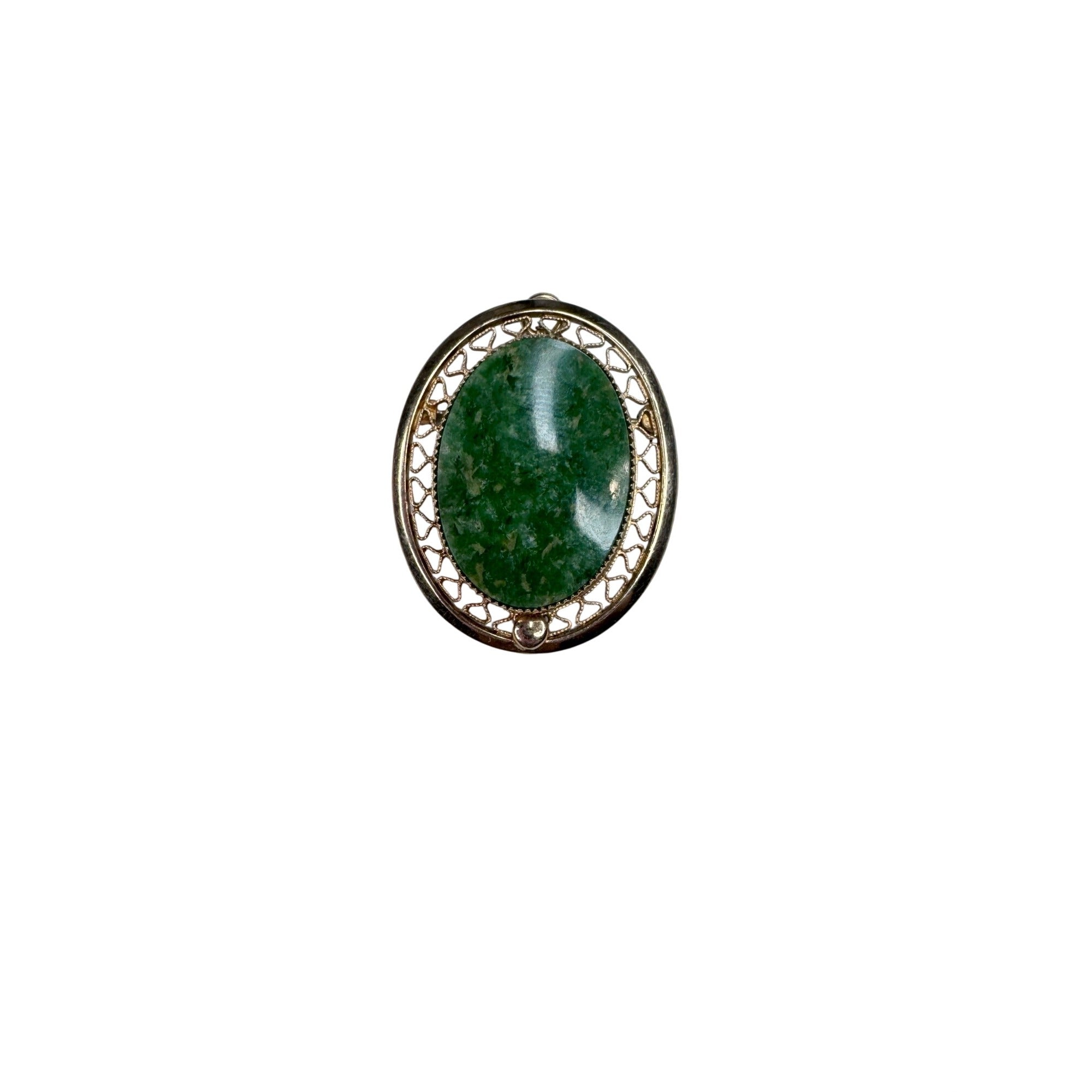 Sarah Coventry Jade 12K Gold Filled Oval Brooch 1970s Vintage