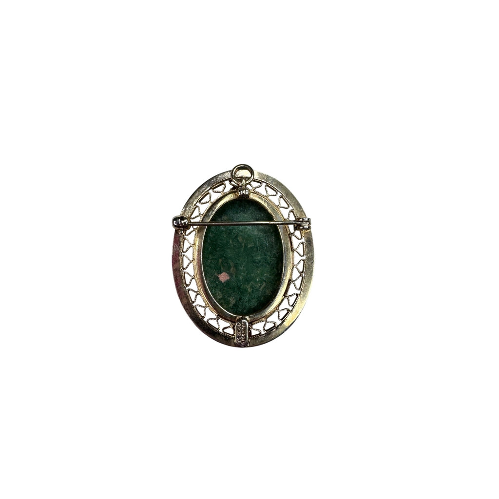 Sarah Coventry Jade 12K Gold Filled Oval Brooch 1970s Vintage