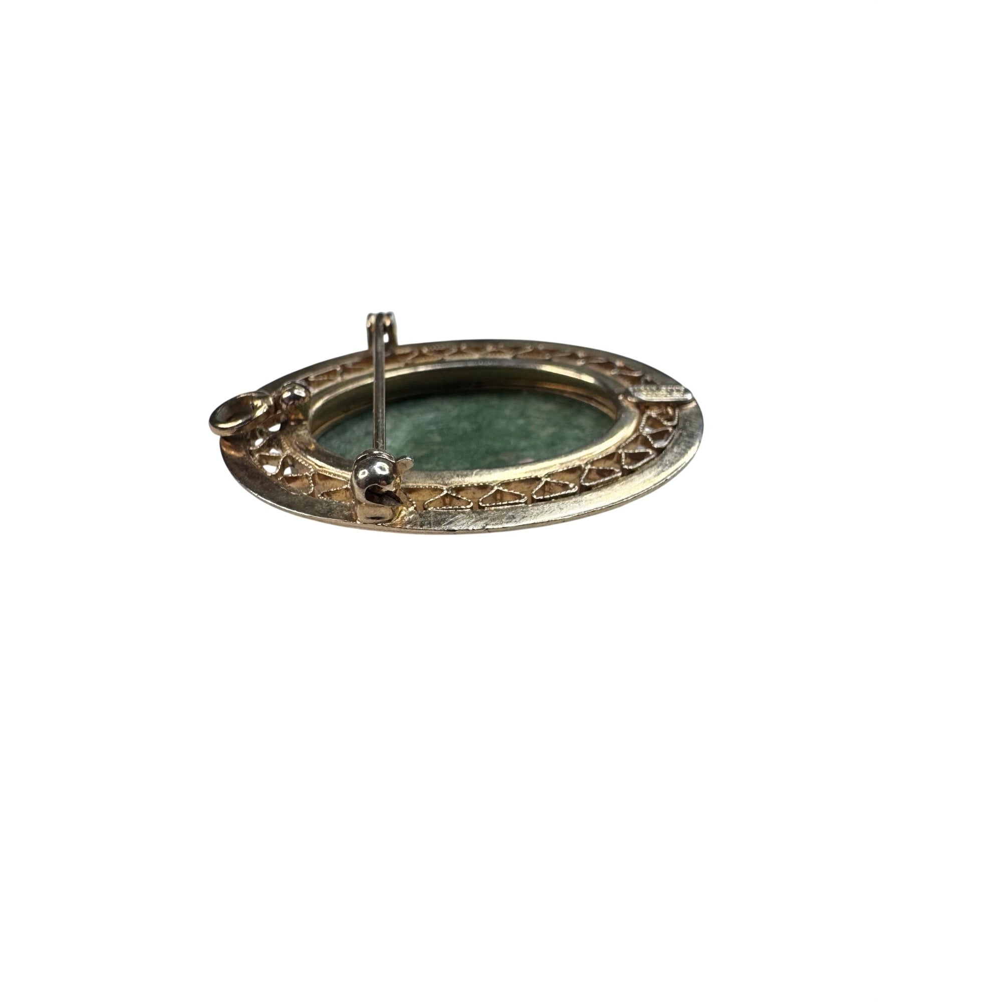 Sarah Coventry Jade 12K Gold Filled Oval Brooch 1970s Vintage