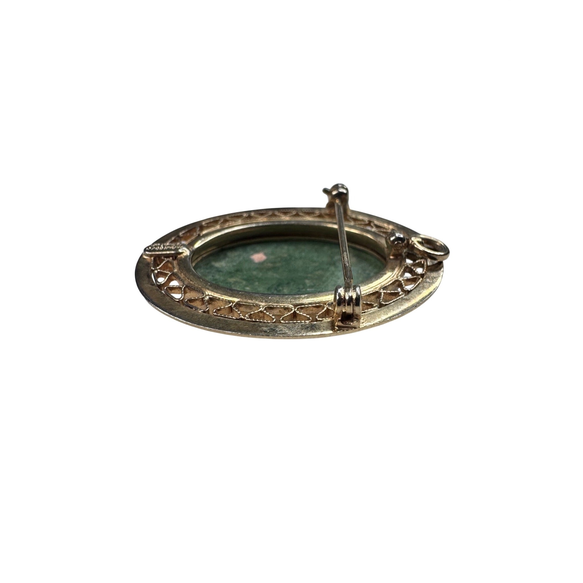 Sarah Coventry Jade 12K Gold Filled Oval Brooch 1970s Vintage
