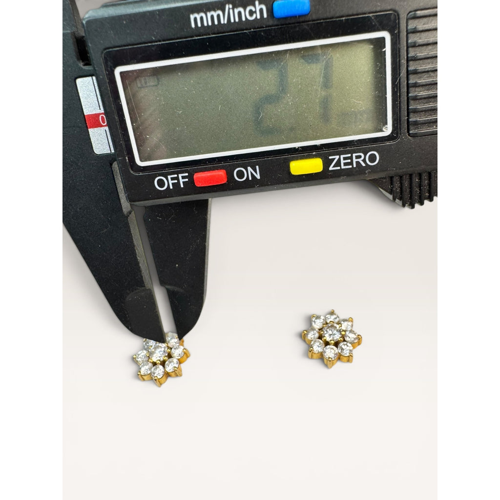 22K Gold CZ Flower Cluster Stud Earrings Threaded Screw Back Vintage