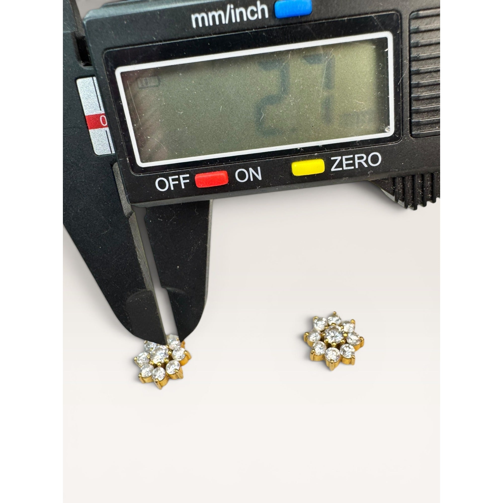 22K Gold CZ Flower Cluster Stud Earrings Threaded Screw Back Vintage