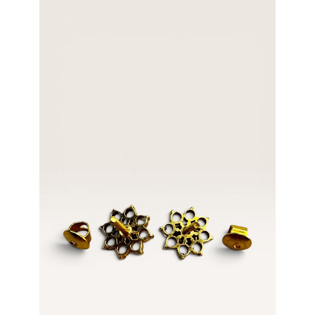 22K Gold CZ Flower Cluster Stud Earrings Threaded Screw Back Vintage