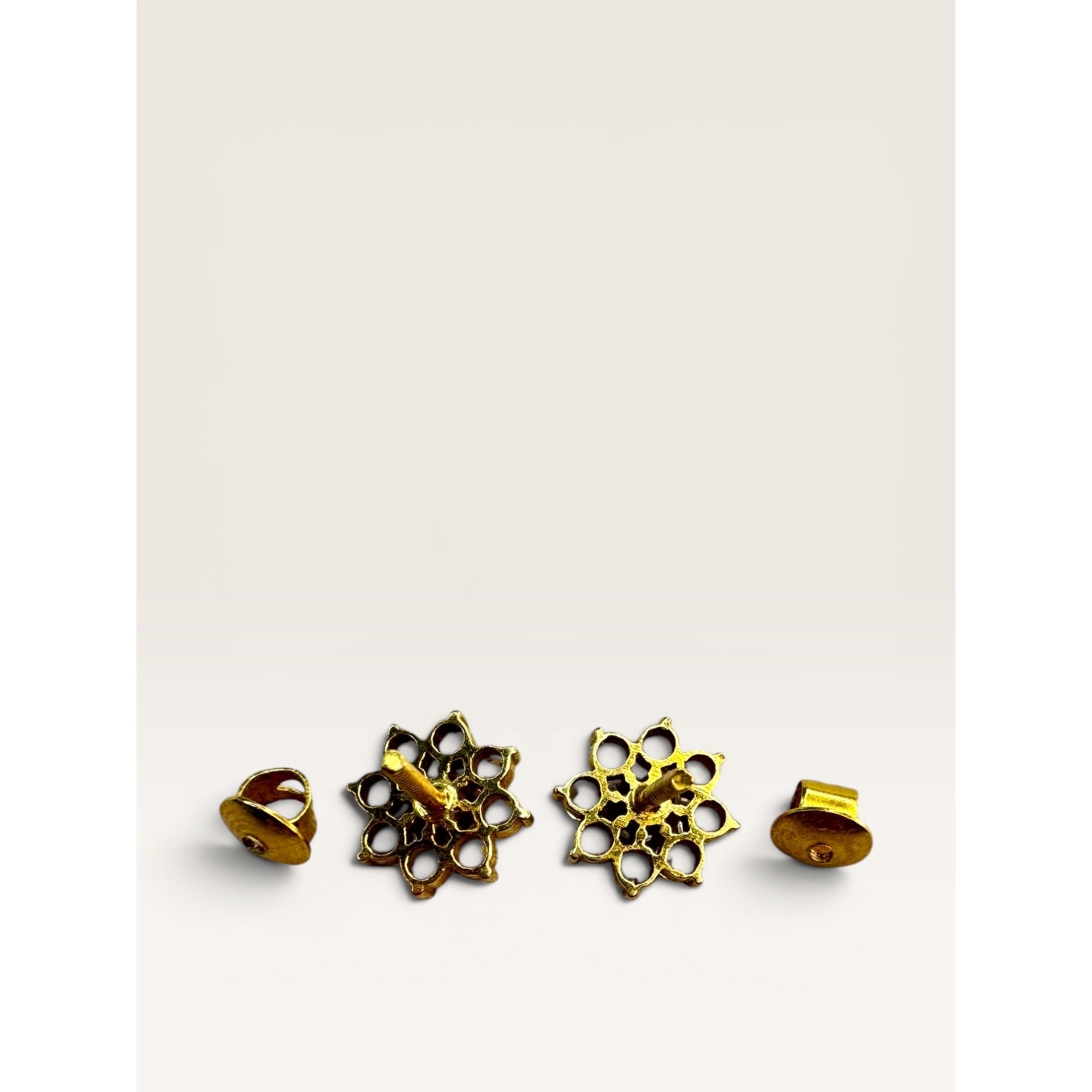 22K Gold CZ Flower Cluster Stud Earrings Threaded Screw Back Vintage