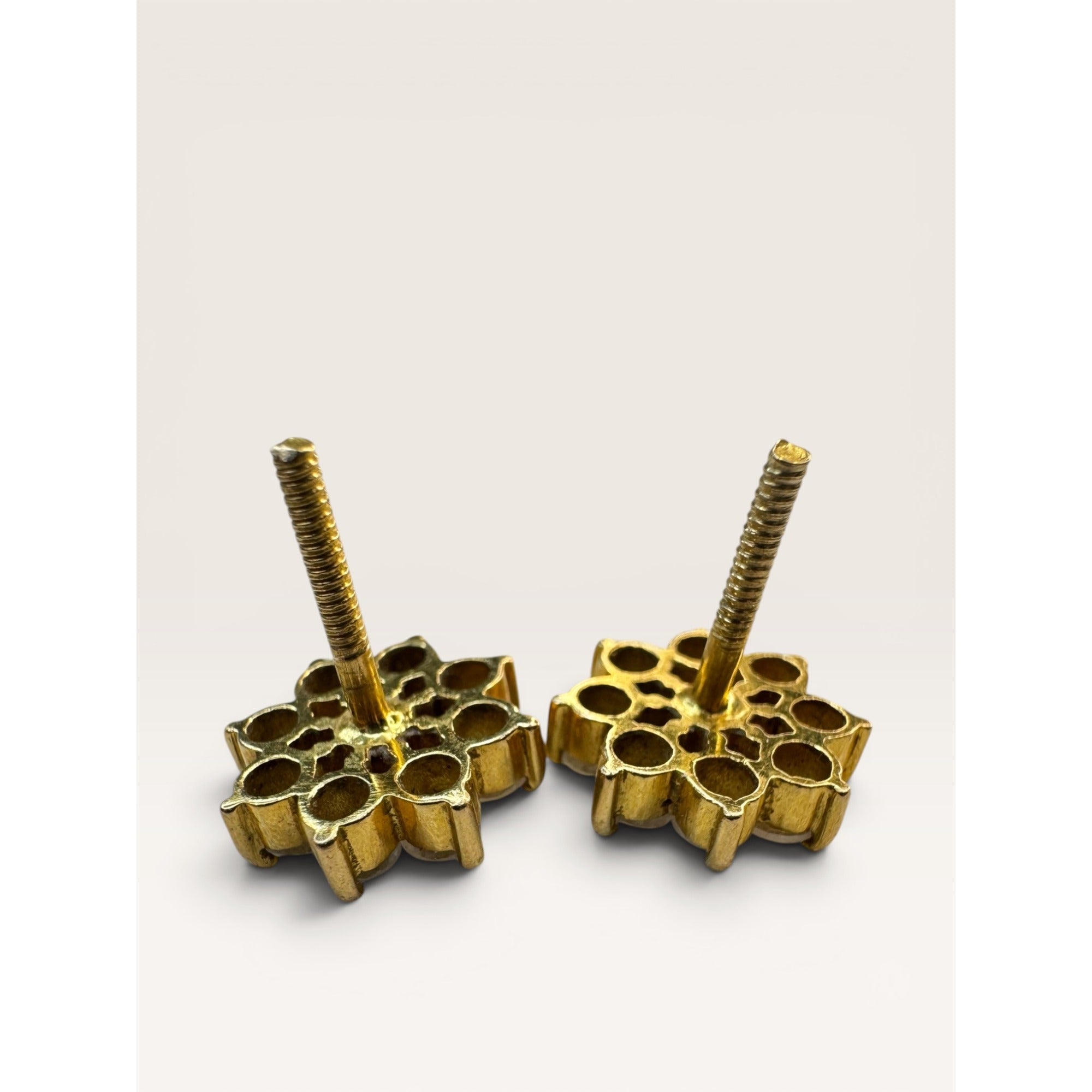 22K Gold CZ Flower Cluster Stud Earrings Threaded Screw Back Vintage