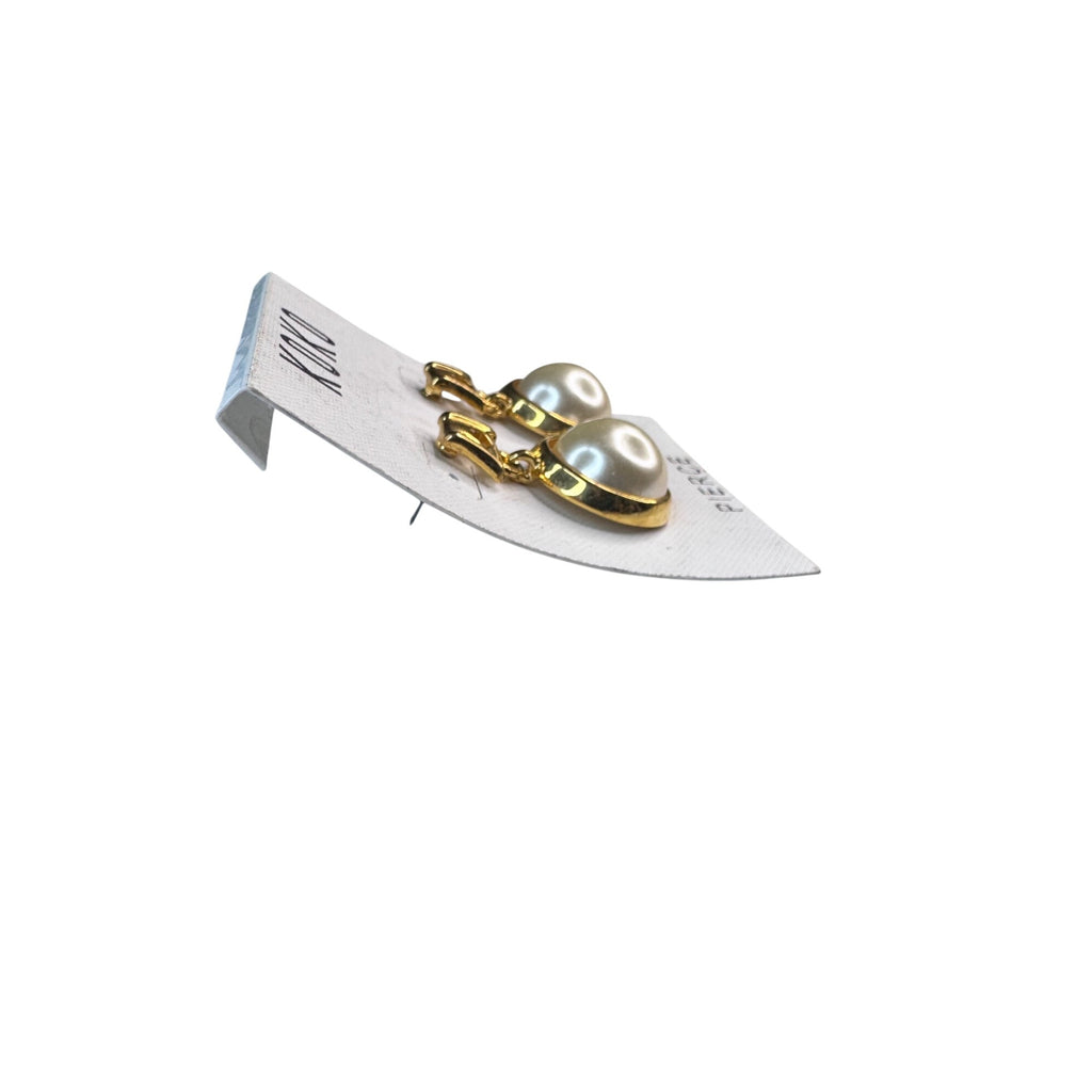 KOKO Pierced Earrings Gold Faux Pearl Drop 1990s Vintage