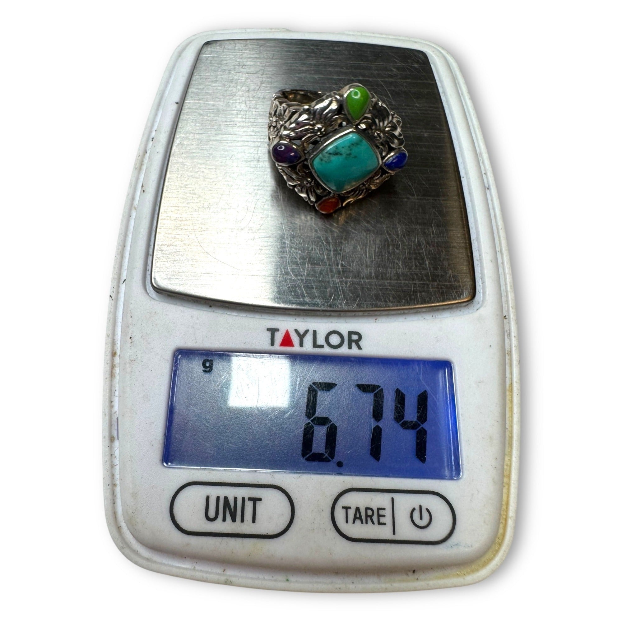 Sterling Silver Multi-Stone Ring Turquoise Lapis Purple Spiny Oyster