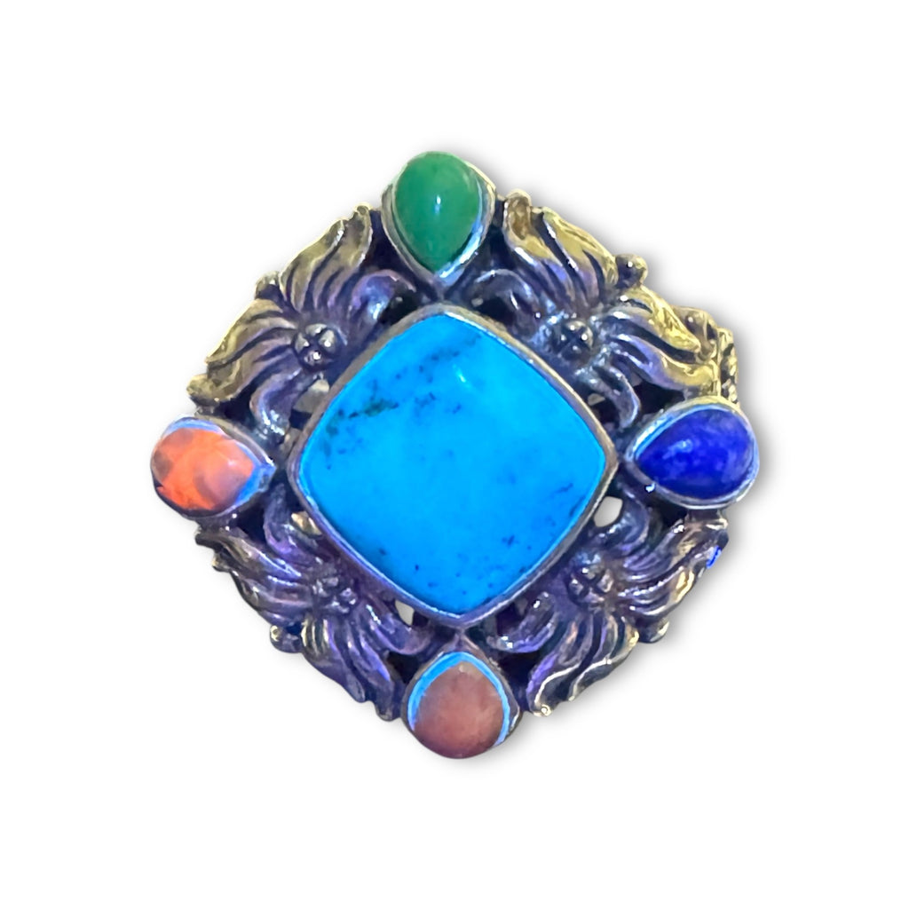 Sterling Silver Multi-Stone Ring Turquoise Lapis Purple Spiny Oyster