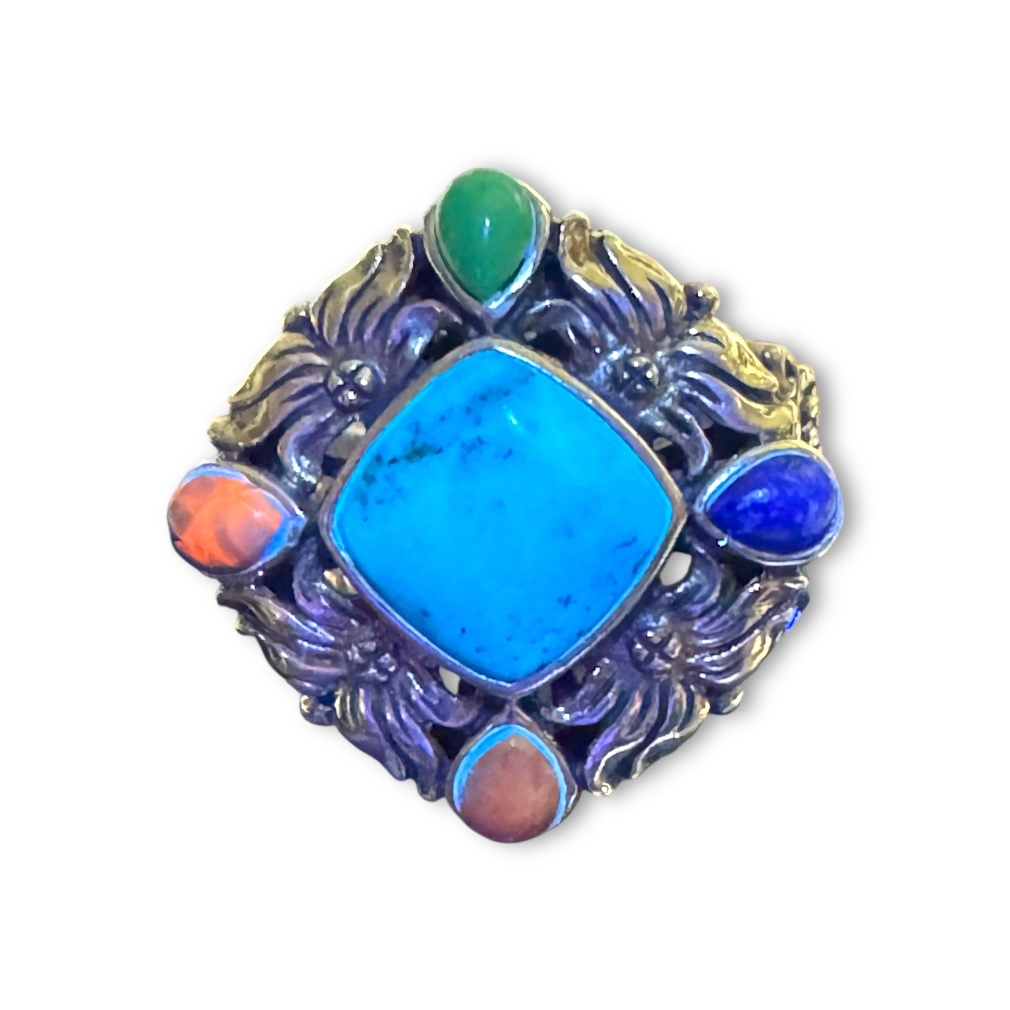 Sterling Silver Multi-Stone Ring Turquoise Lapis Purple Spiny Oyster