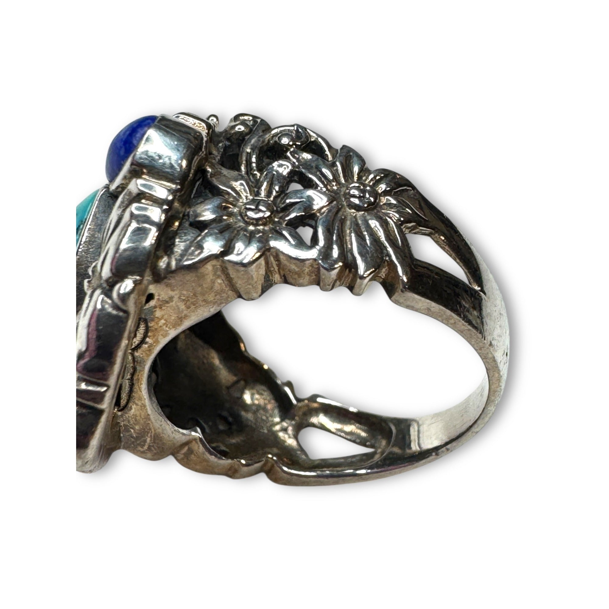 Sterling Silver Multi-Stone Ring Turquoise Lapis Purple Spiny Oyster