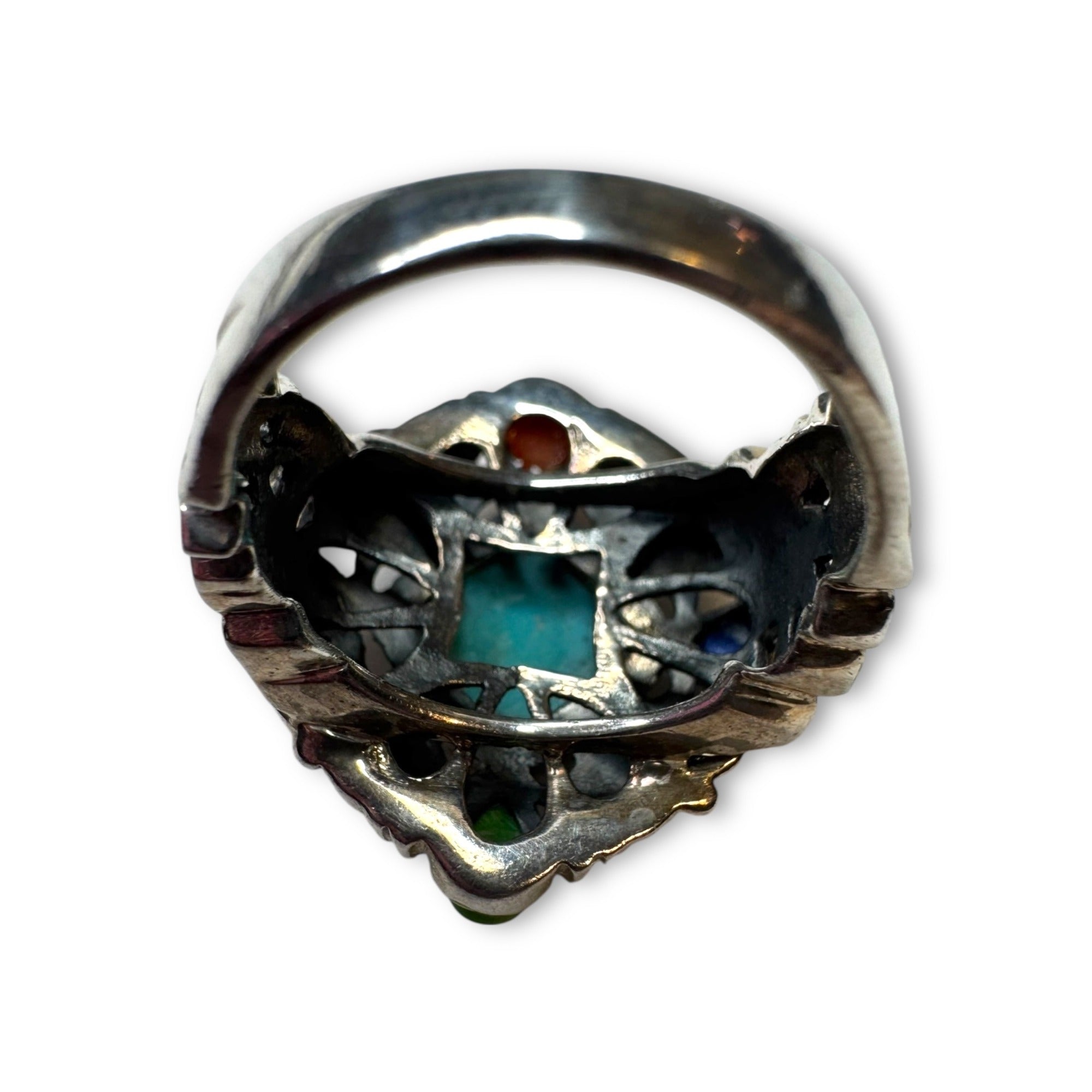 Sterling Silver Multi-Stone Ring Turquoise Lapis Purple Spiny Oyster