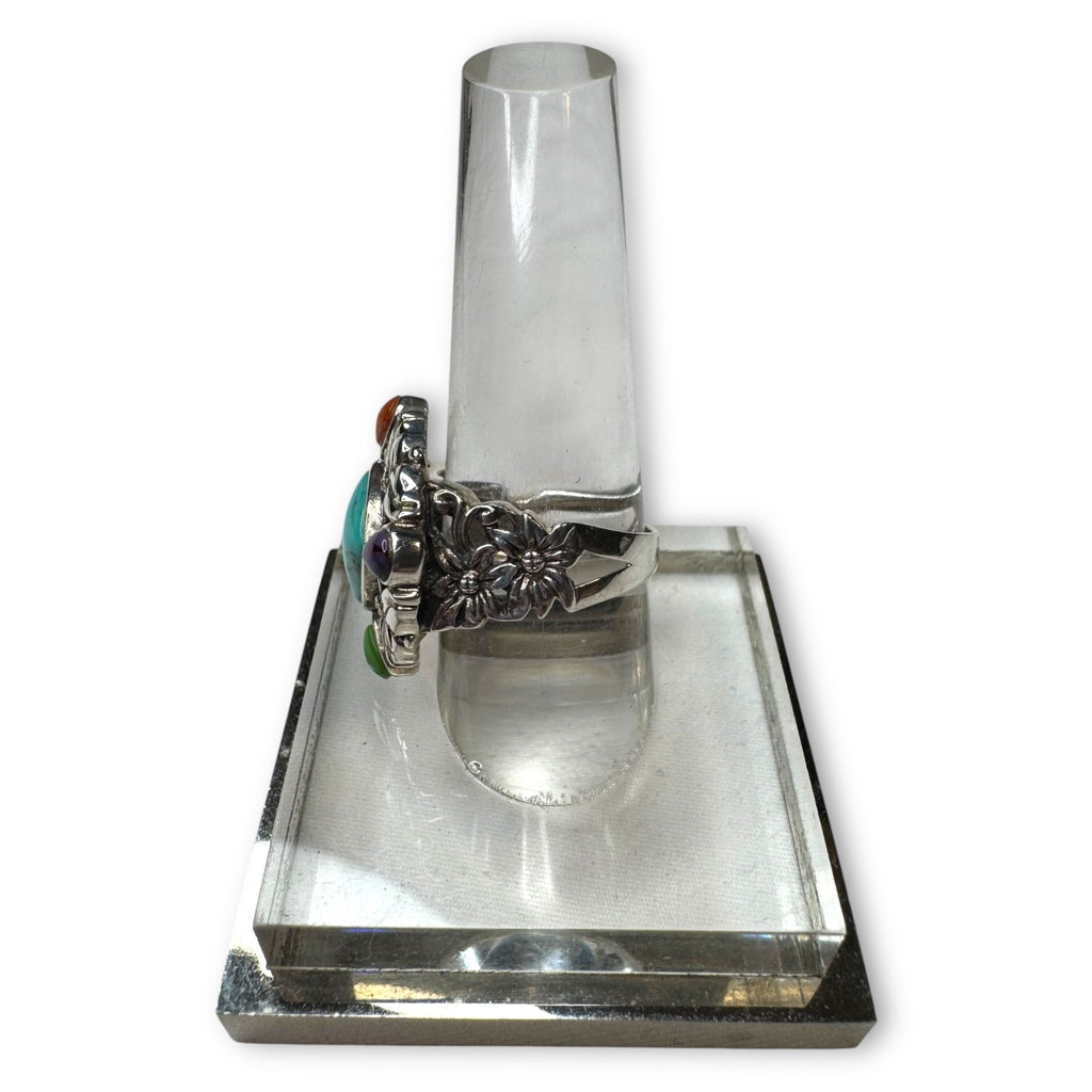 Sterling Silver Multi-Stone Ring Turquoise Lapis Purple Spiny Oyster