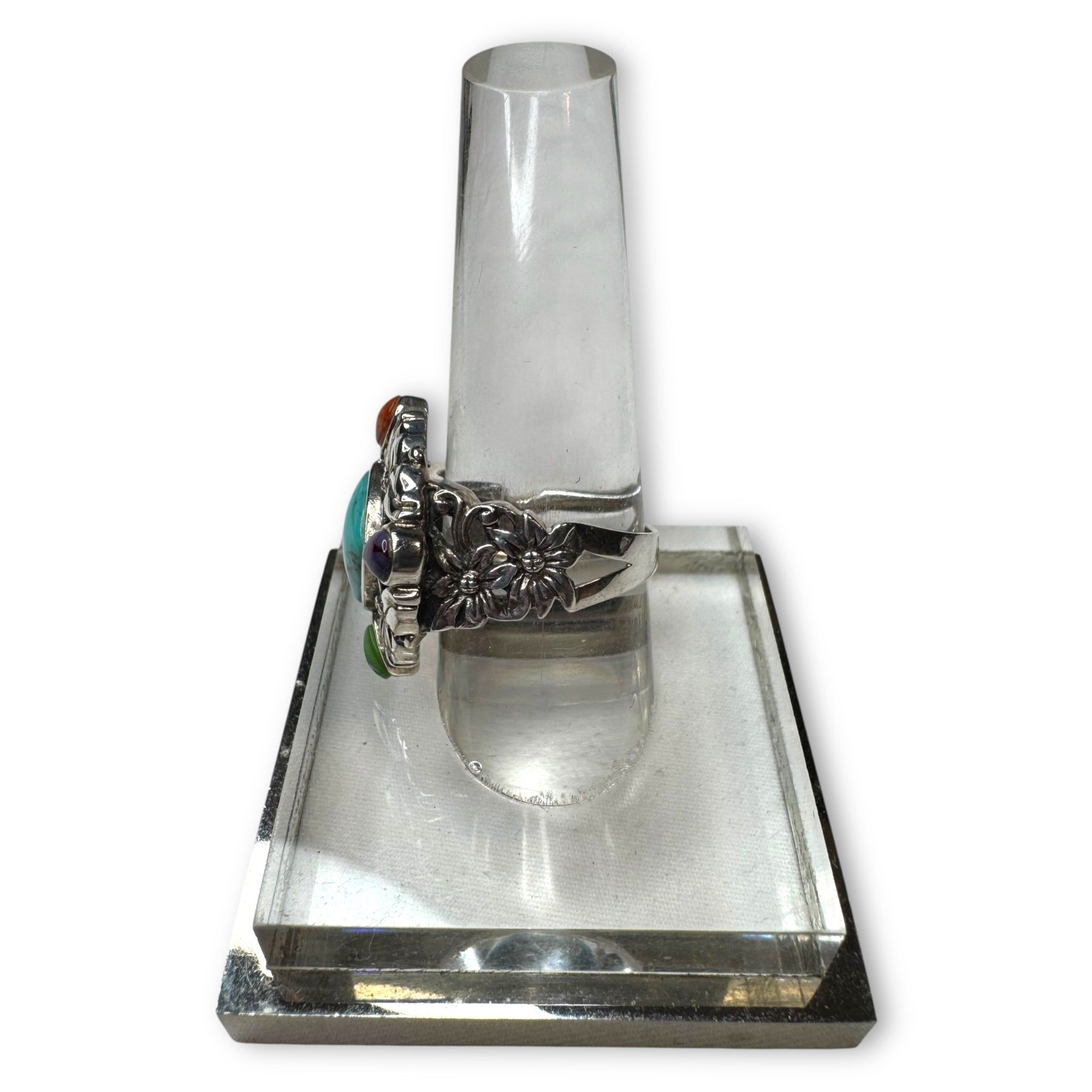 Sterling Silver Multi-Stone Ring Turquoise Lapis Purple Spiny Oyster