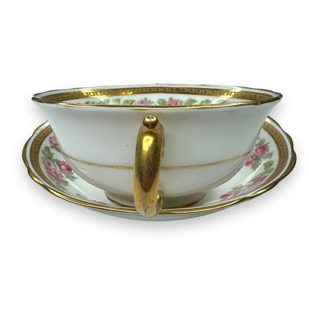 Tiffany & Co Adderleys England Bone China Bullion Cup Saucer Roses Gold Trim