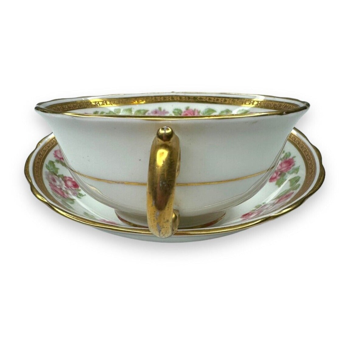 Tiffany & Co Adderleys England Bone China Bullion Cup Saucer Roses Gold Trim