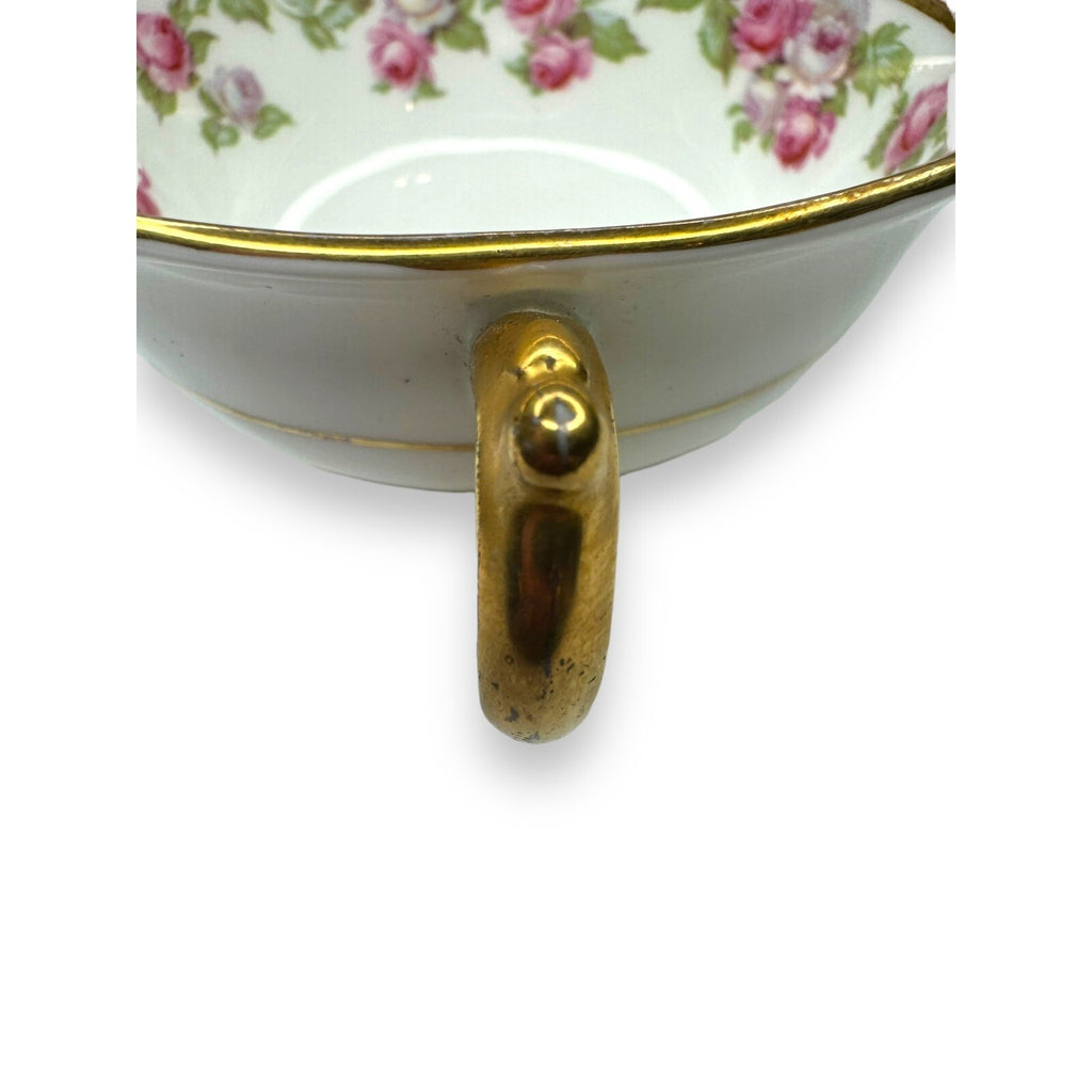 Tiffany & Co Adderleys England Bone China Bullion Cup Saucer Roses Gold Trim