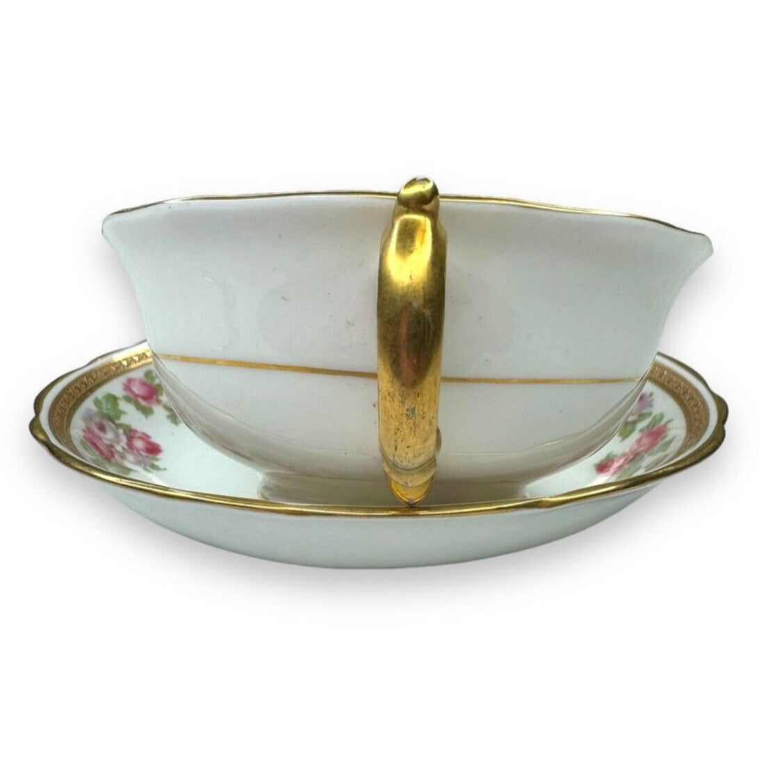 Tiffany & Co Adderleys England Bone China Bullion Cup Saucer Roses Gold Trim