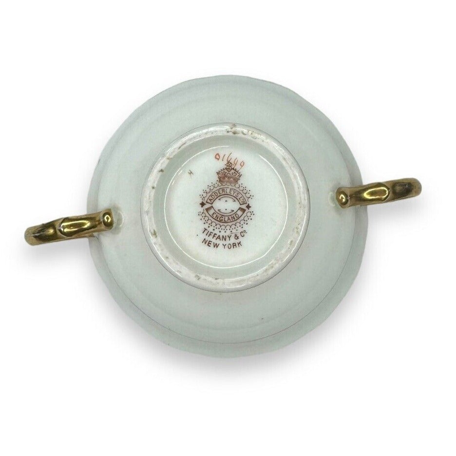 Tiffany & Co Adderleys England Bone China Bullion Cup Saucer Roses Gold Trim