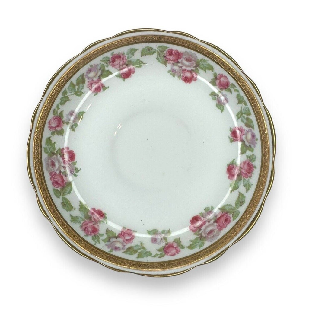 Tiffany & Co Adderleys England Bone China Bullion Cup Saucer Roses Gold Trim