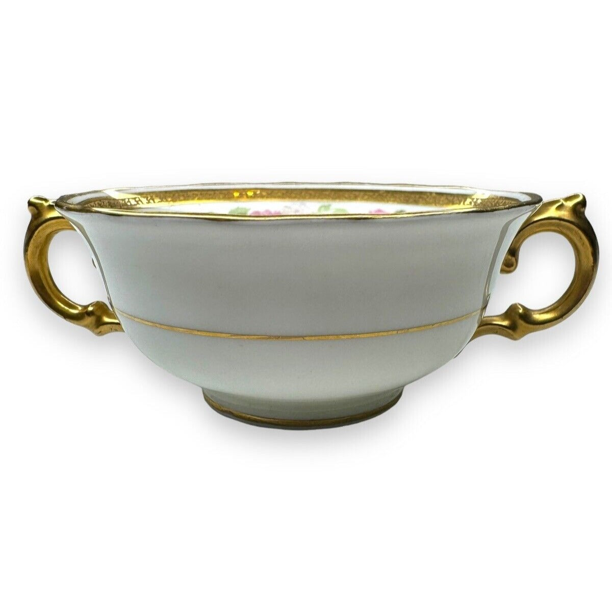 Tiffany & Co Adderleys England Bone China Bullion Cup Saucer Roses Gold Trim