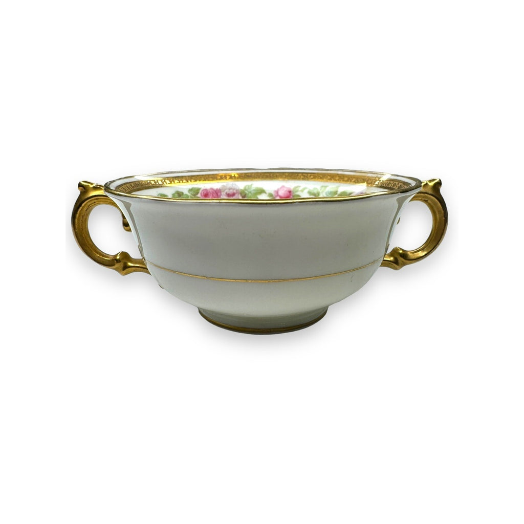Tiffany & Co Adderleys England Bone China Bullion Cup Saucer Roses Gold Trim