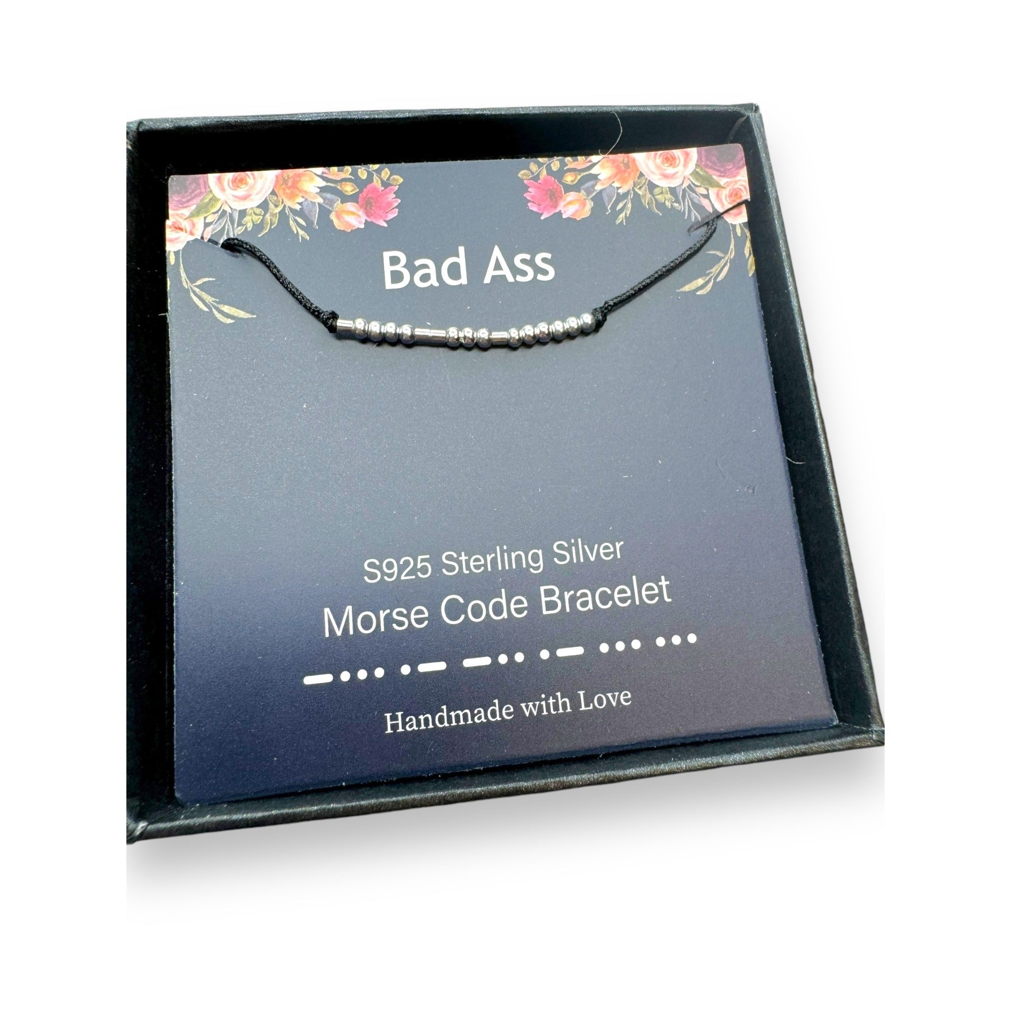 Bad Ass S925 Sterling Silver Morse Code Bracelet Adjustable Handmade