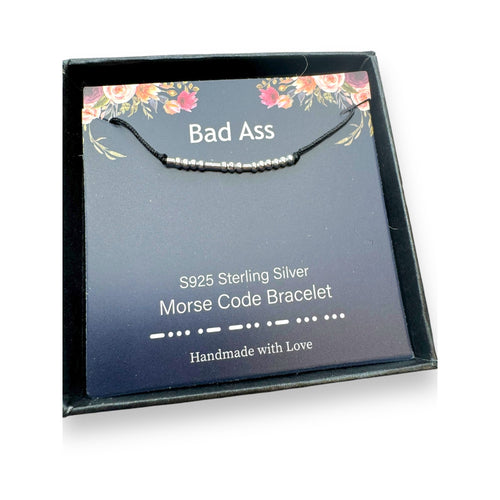 Bad Ass S925 Sterling Silver Morse Code Bracelet Adjustable Handmade