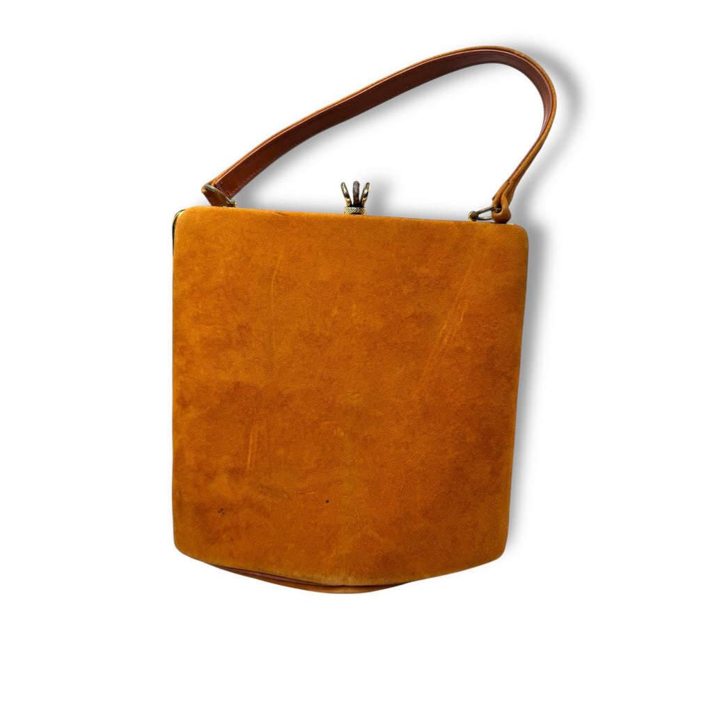 Vintage 1950s Melbourne Bags Camel Brown Suede Handbag Handle
