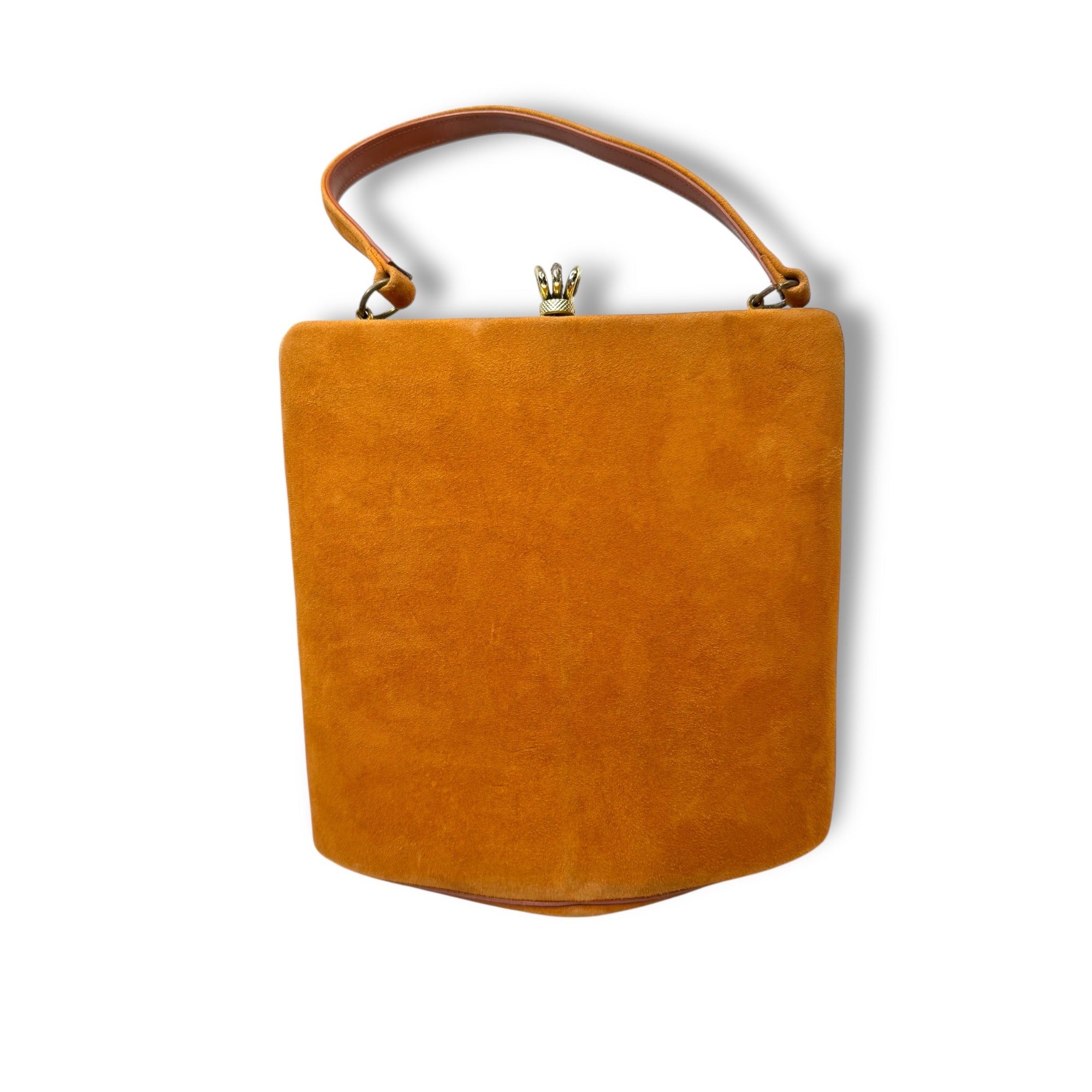 Vintage 1950s Melbourne Bags Camel Brown Suede Handbag Handle