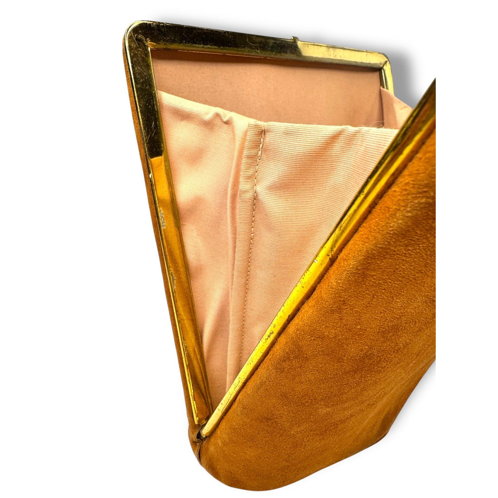 Vintage 1950s Melbourne Bags Camel Brown Suede Handbag Handle