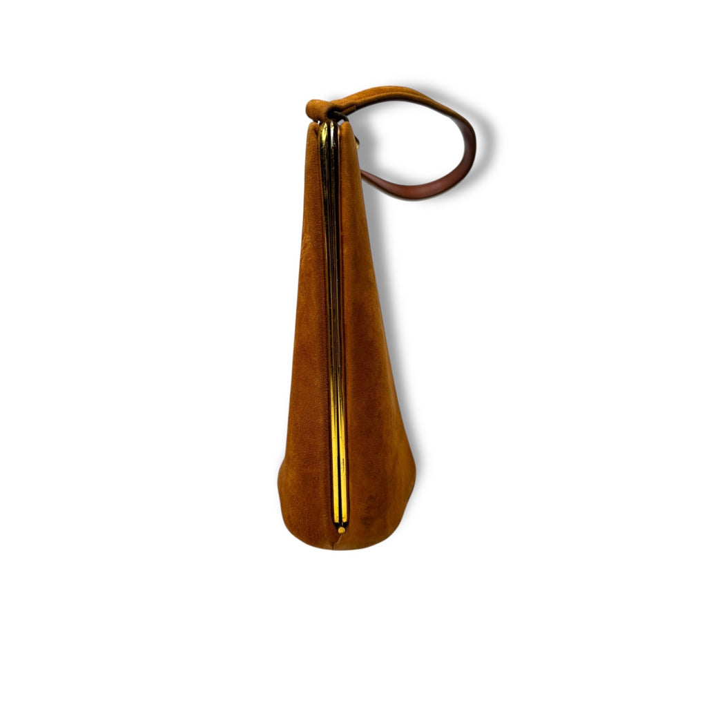 Vintage 1950s Melbourne Bags Camel Brown Suede Handbag Handle