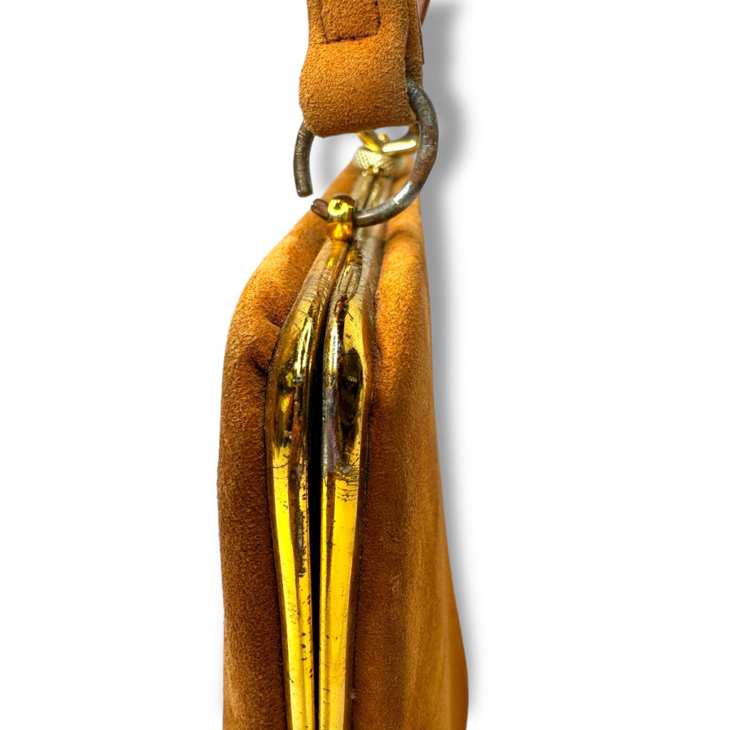 Vintage 1950s Melbourne Bags Camel Brown Suede Handbag Handle