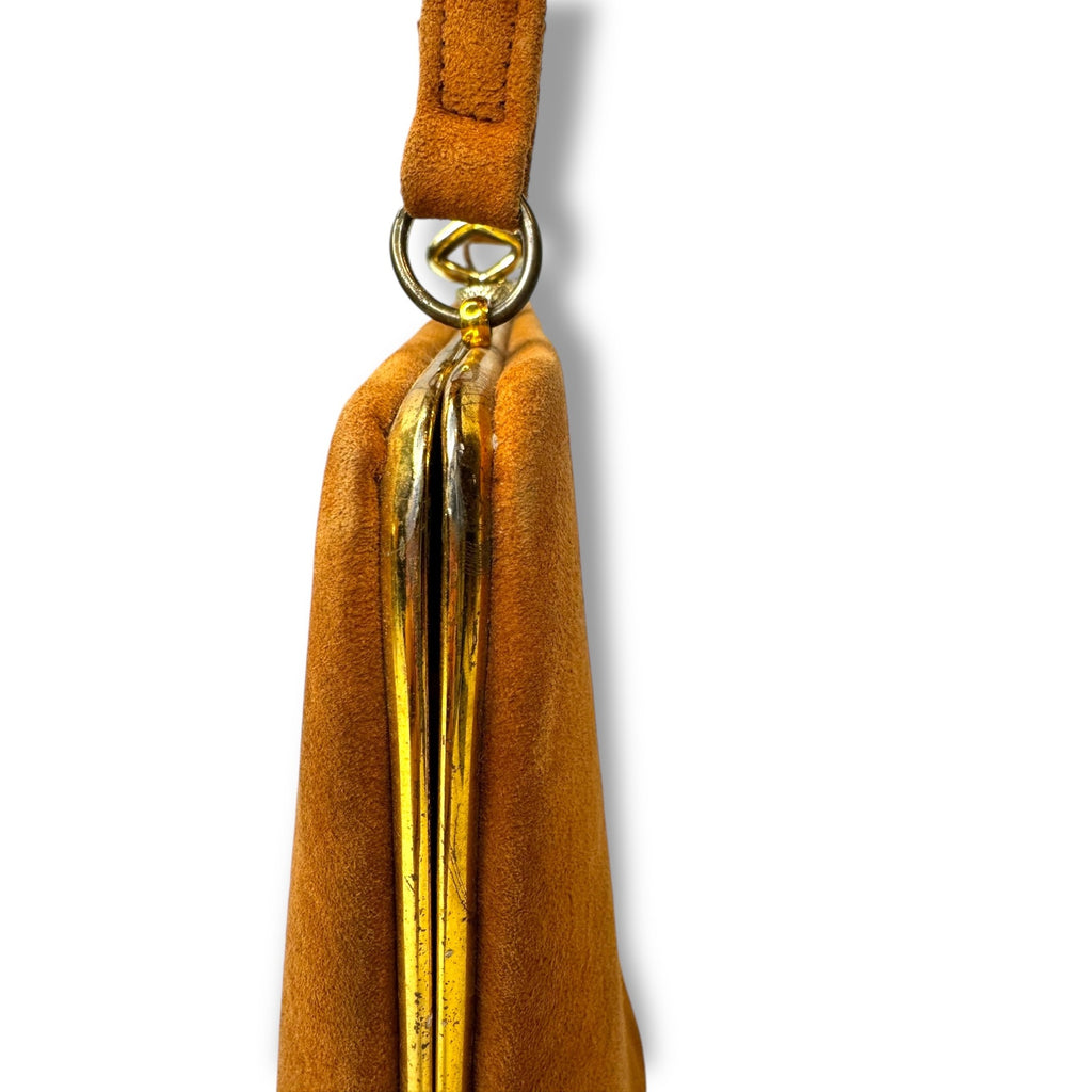 Vintage 1950s Melbourne Bags Camel Brown Suede Handbag Handle