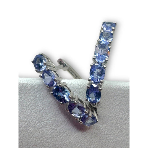 Blue Tourmaline Sterling Silver Huggie Earrings Latch Back Signed RI
