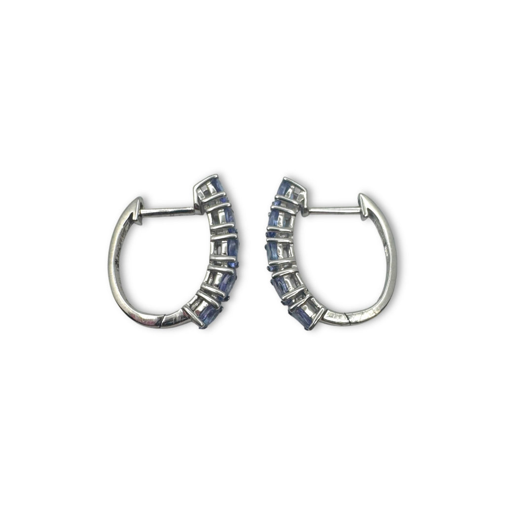 Blue Tourmaline Sterling Silver Huggie Earrings Latch Back Signed RI