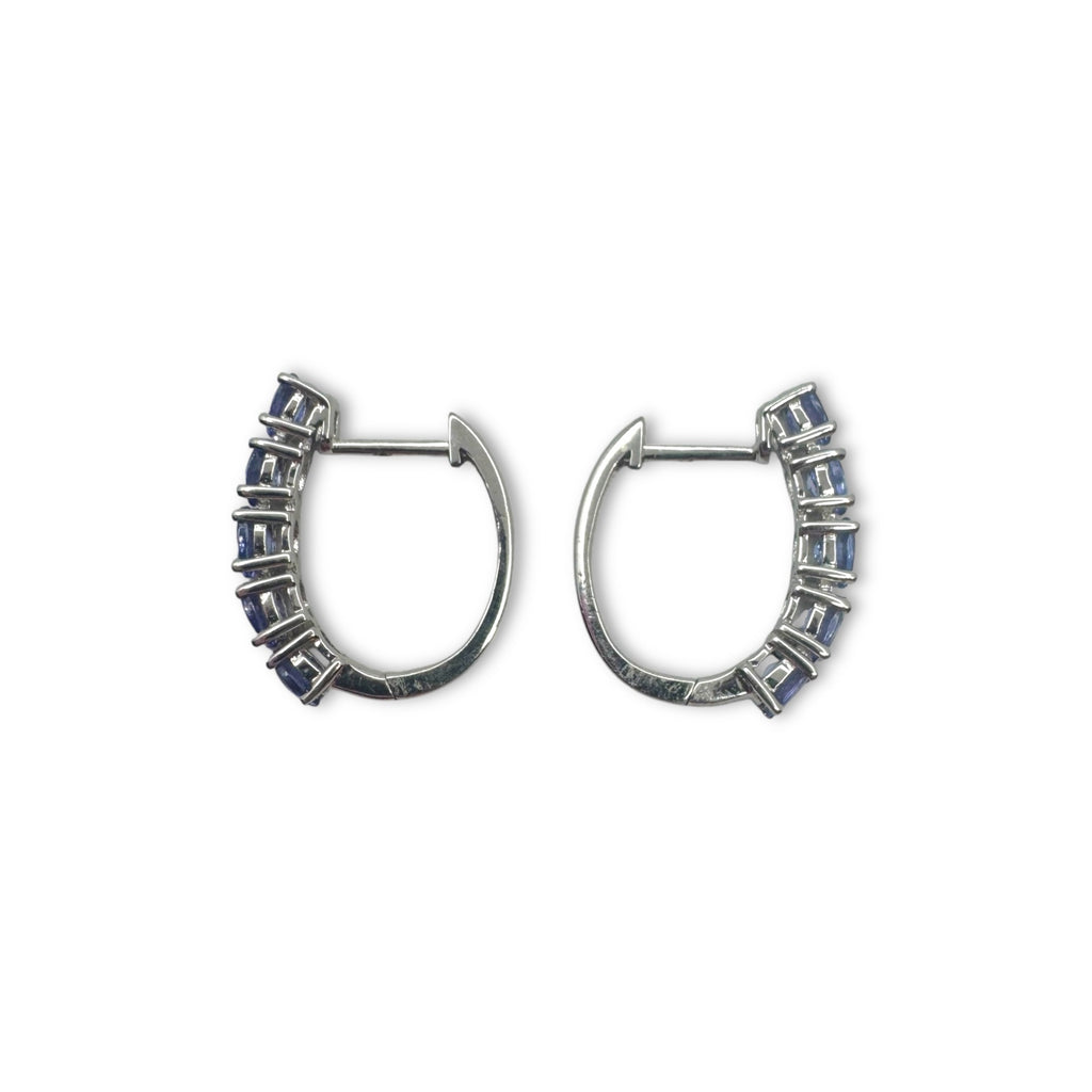 Blue Tourmaline Sterling Silver Huggie Earrings Latch Back Signed RI