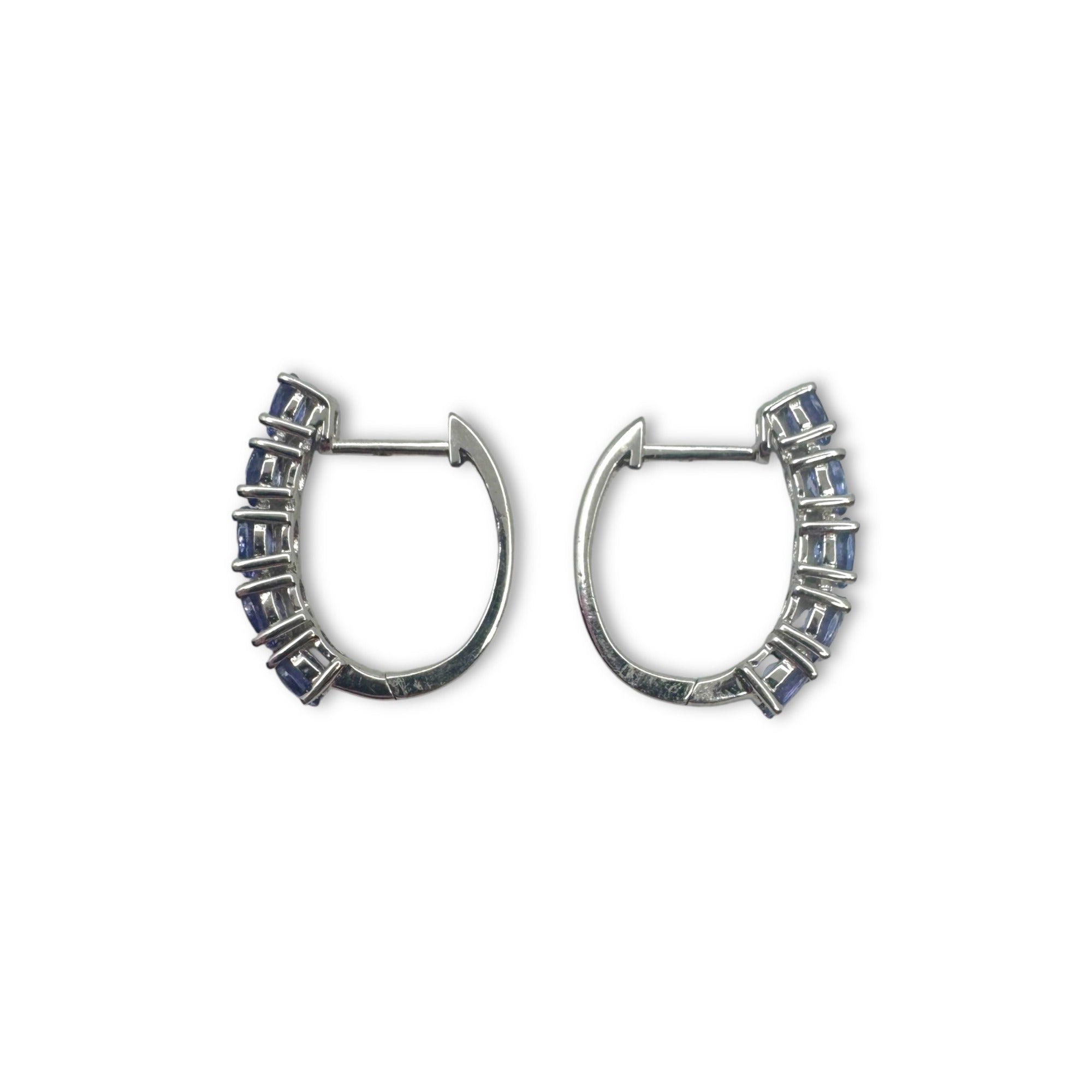 Blue Tourmaline Sterling Silver Huggie Earrings Latch Back Signed RI