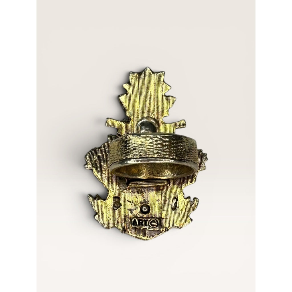 Mode Art Crest Scarf Ring Vintage Two Tone Heraldic Fleur De Lis 1960s Vintage