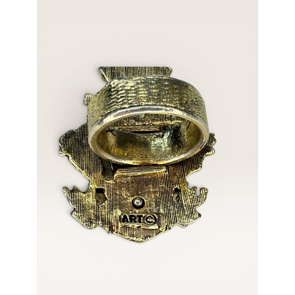 Mode Art Crest Scarf Ring Vintage Two Tone Heraldic Fleur De Lis 1960s Vintage