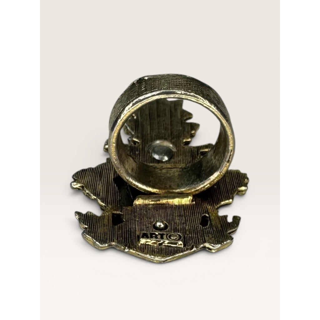 Mode Art Crest Scarf Ring Vintage Two Tone Heraldic Fleur De Lis 1960s Vintage