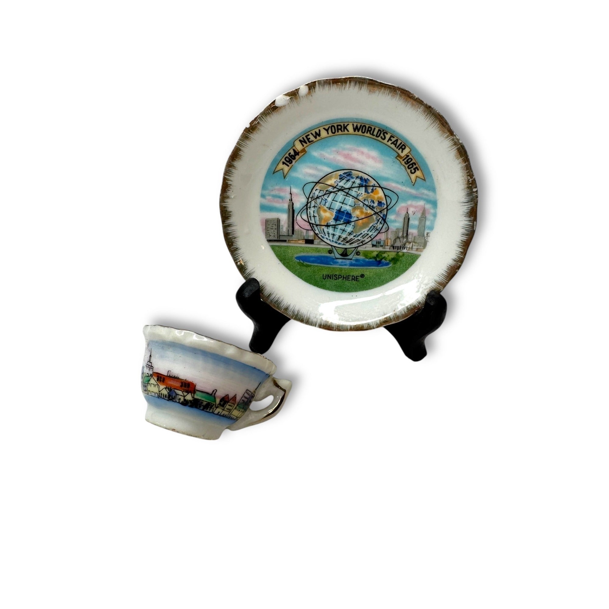 1964 New York Worlds Fair Unisphere Cup Saucer Set Japan United States Steel