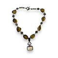 Smoky Quartz Pendant Necklace 17" With Sterling Silver Toggle Clasp & Mother Of Pearl Goddess Face