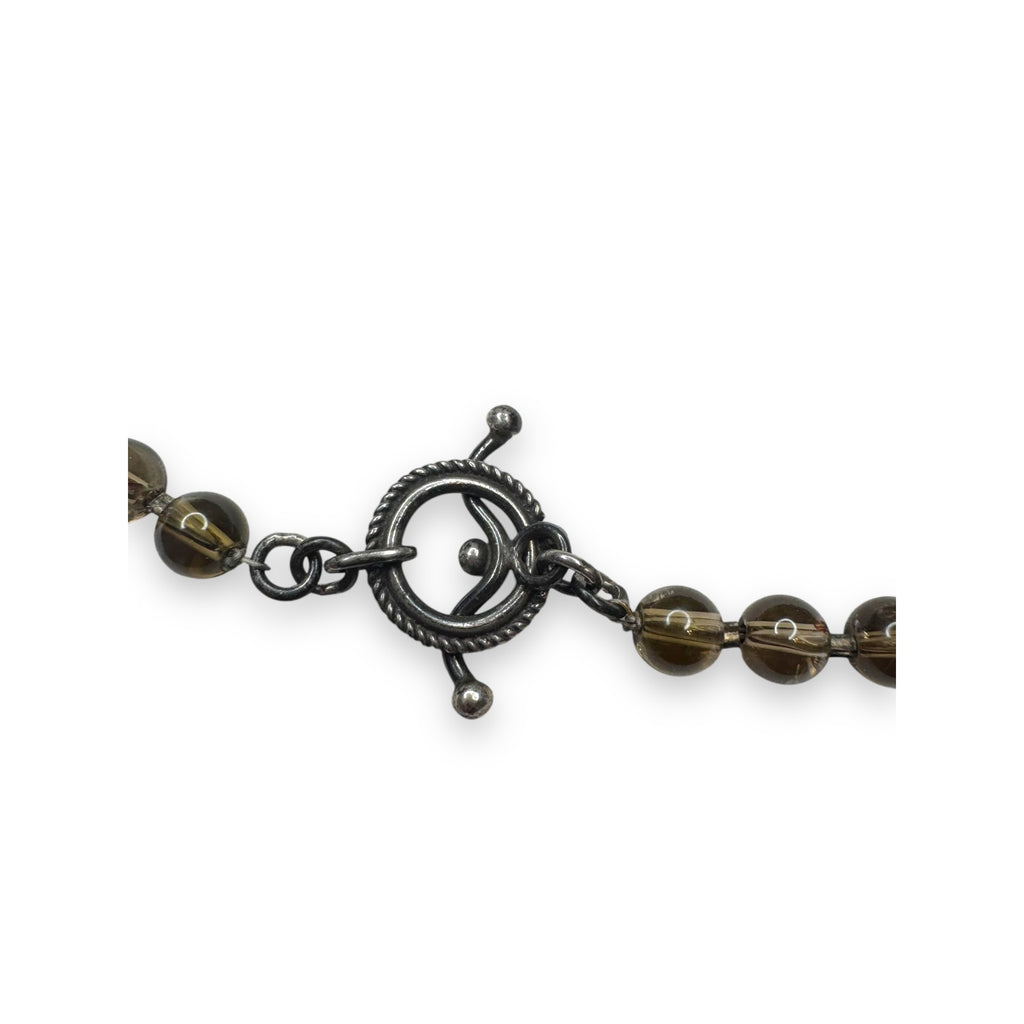 Smoky Quartz Pendant Necklace 17" With Sterling Silver Toggle Clasp & Mother Of Pearl Goddess Face